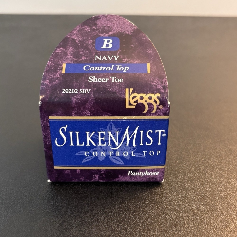 Vintage 90s Leggs SILKEN MIST Control Top Pantyhose Sheer Toe Navy Size B